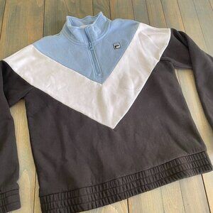Vintage FILA 1/4 Zip Up Sweater Baby Blue White Black - Women’s Size Large (P8)